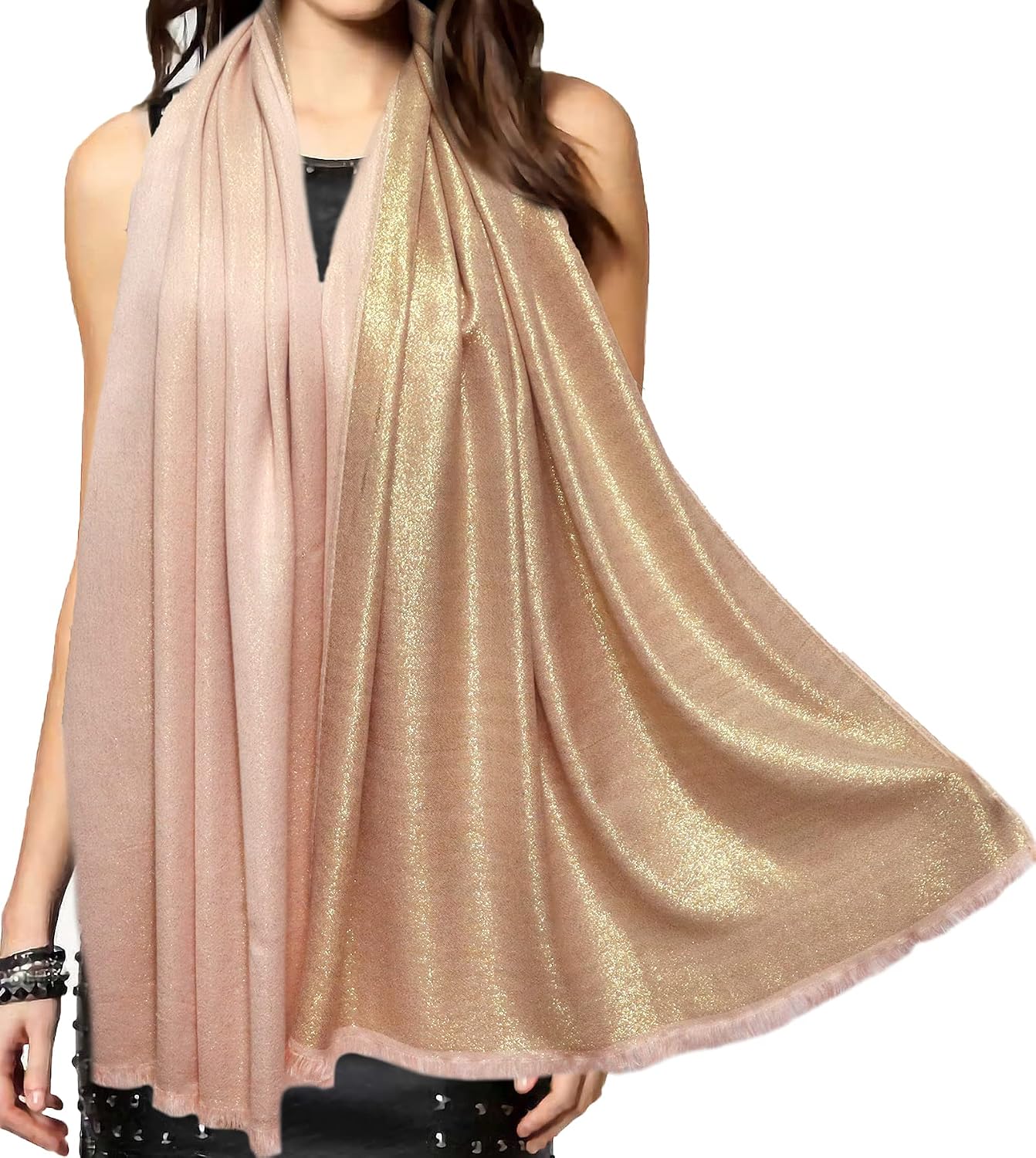 Women's Sparkling Metallic Pashmina Shawls and Wraps Long Party Scarf Solid Color Two Tone