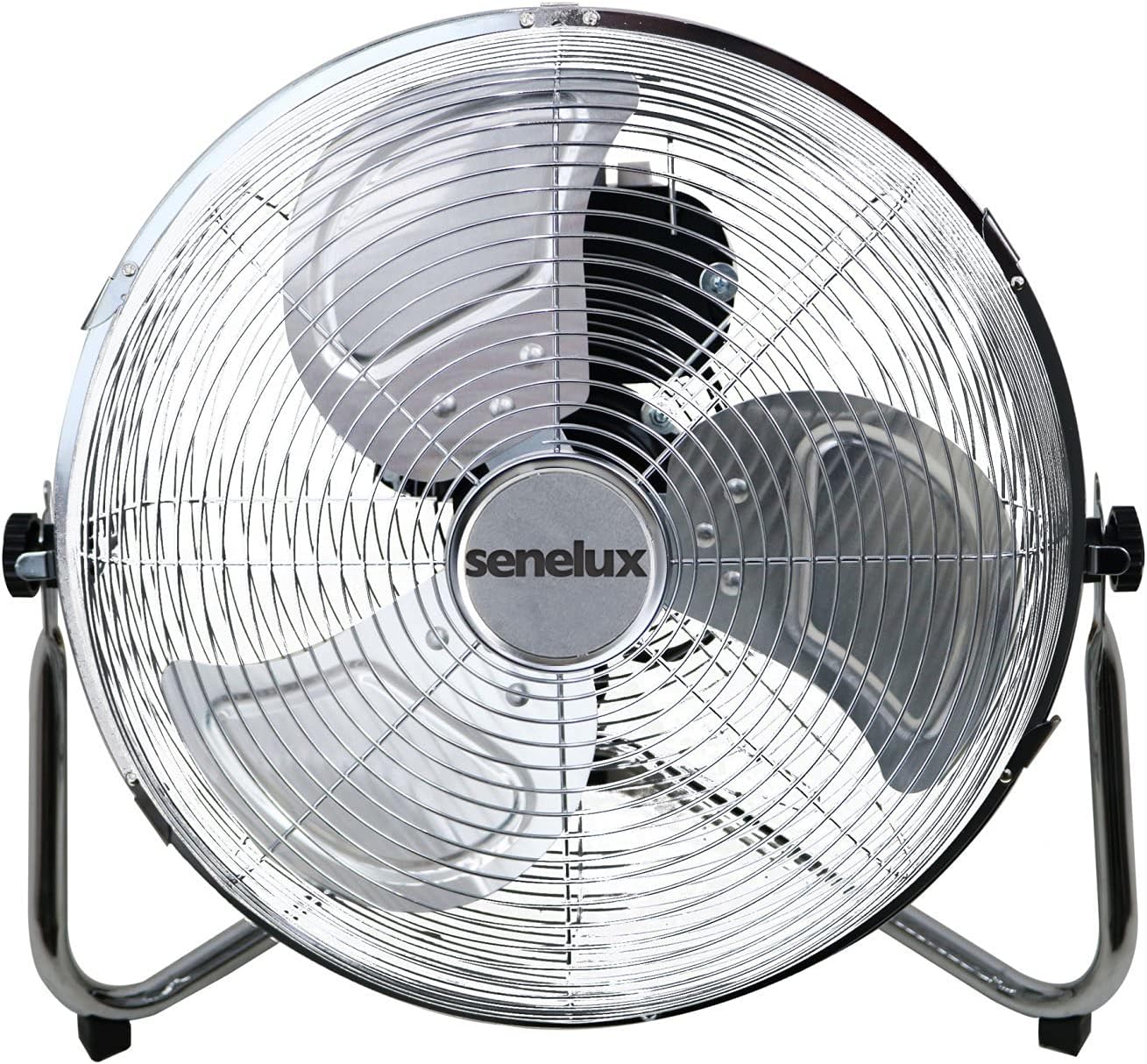 Senelux Floor Fan - Chrome Gym Fan - Electric Portable Cooling Fan for Home/Gym/Office Use - 3 Speed Settings with Tilting Feature - High Velocity Cold Air Circulator
