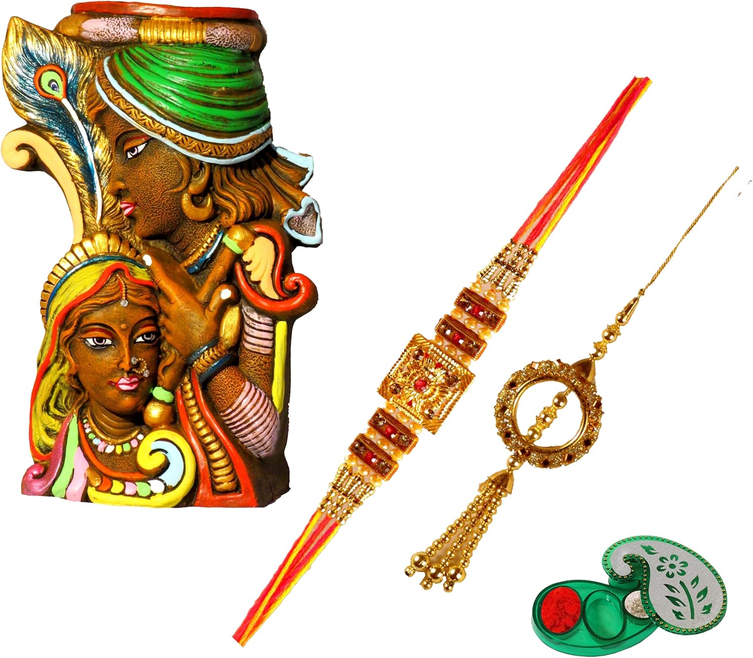 Radha Krishna flower pot with bhaiya bhabhi rakhi for brother with gift | rakhi for brother | Rakhi combo | rakhi gift for brother, 10.5 cm