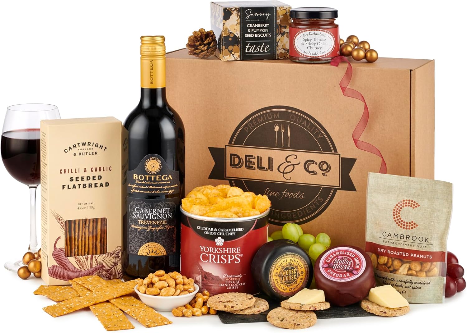 Thornton and France Wine and Cheese Gift Set With Red Wine & English Artisan Cheese | Luxury Wine Hampers Gift Baskets | Gourmet Gifts for Couples | 8 Delicious Items