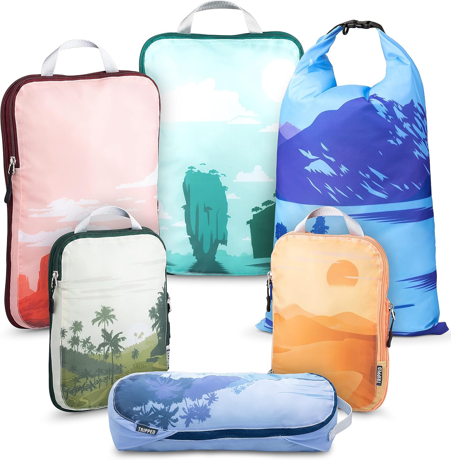 TRIPPED Travel Gear Compression Packing Cubes for Carry-On Travel 6-Pack