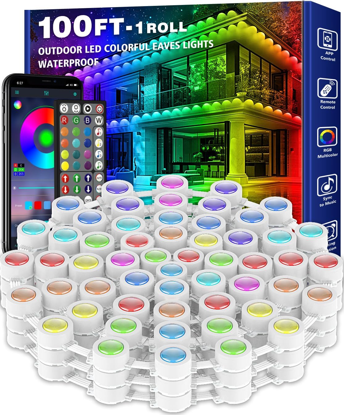 Permanent RGB Lights Outdoor 100ft Waterproof Smart LED Lights with APP/Remote, for Christmas Decoration and All Holidays, Daily Lighting and