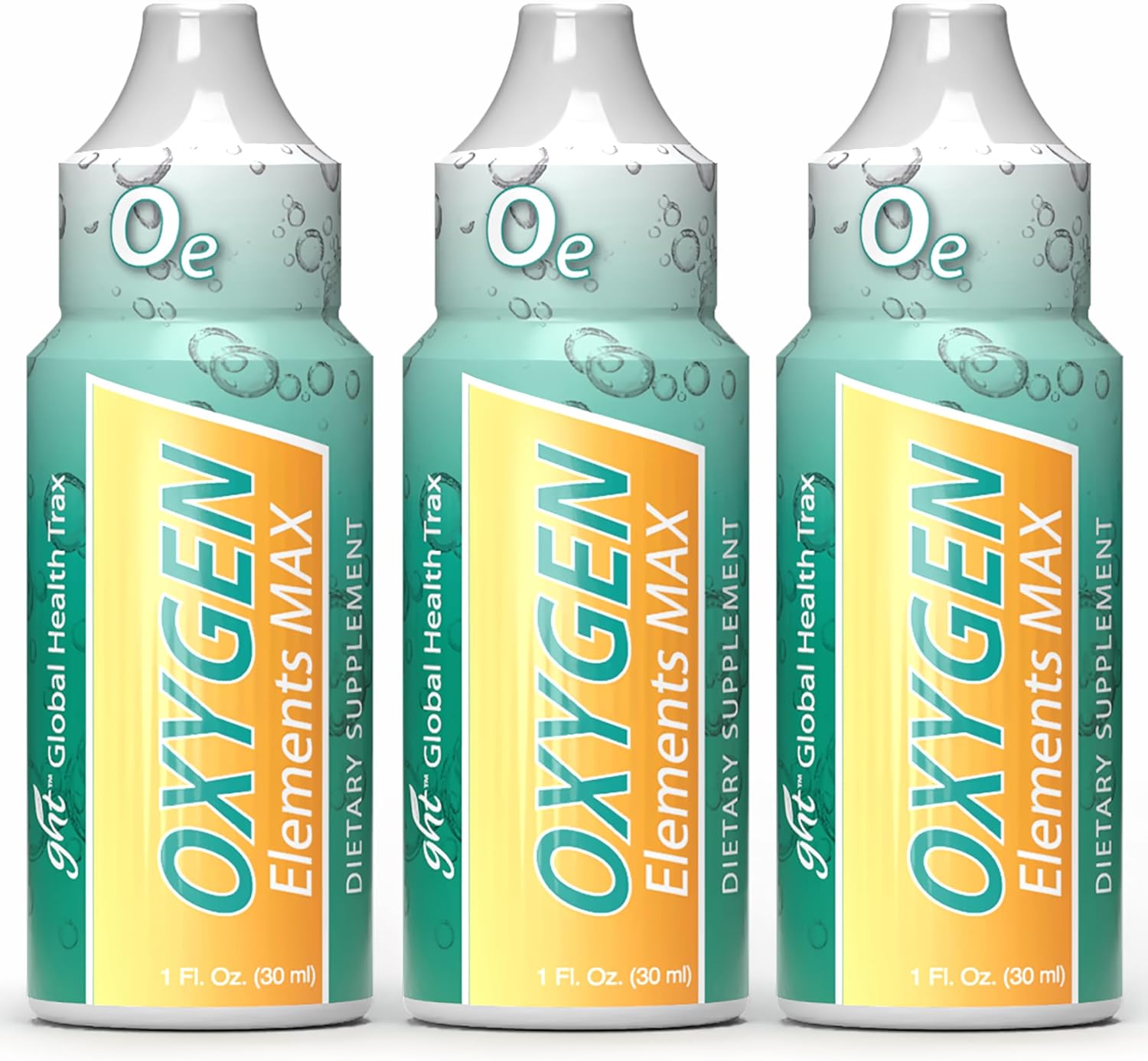 GHT Oxygen Elements Max Liquid Oxygen Drops in 1 Ounce Bottle, Portable Supplement - Bolster Endurance and Stamina, Cleanse Cells (3 Pack)