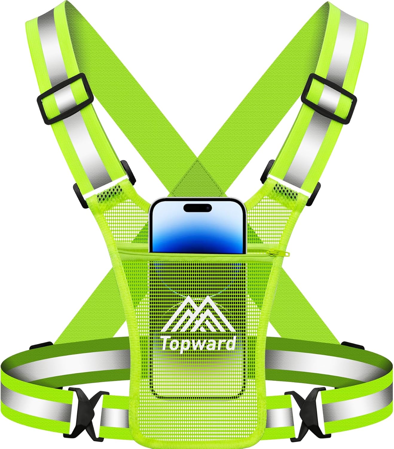 Running Vest Chest Phone Holder for Women Men, Reflective Vest Safety Gear for Dog Walking Cycling - Adjustable Waist/Shoulder