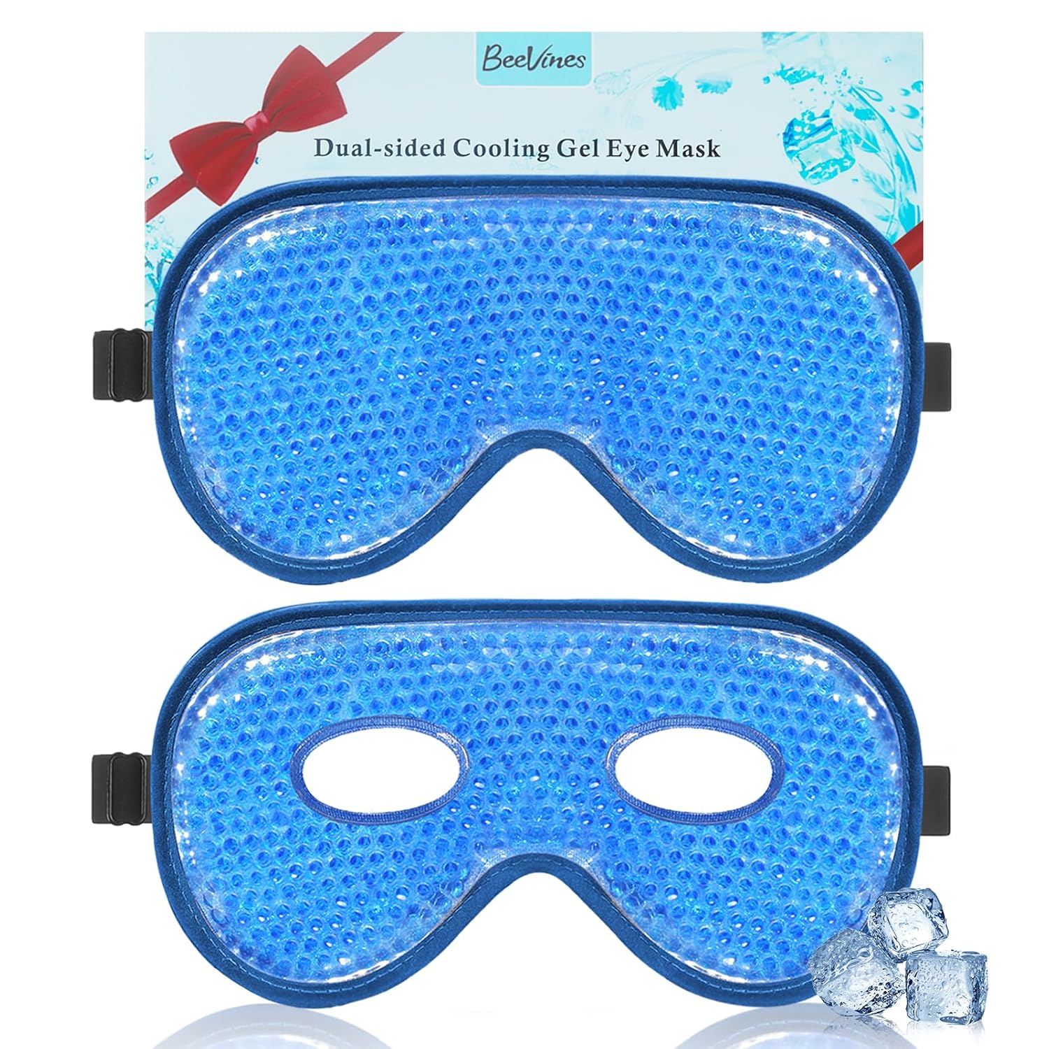 BeeVines Cooling Eye Mask, 2 Pack XL Jumbo Size Freezer Gel Eye Masks for Puffy Eyes Face, Ice Eye Mask, Cold & Warm Compress, Frozen Ice Pack for Post Eye Surgery & Allergies Treatment