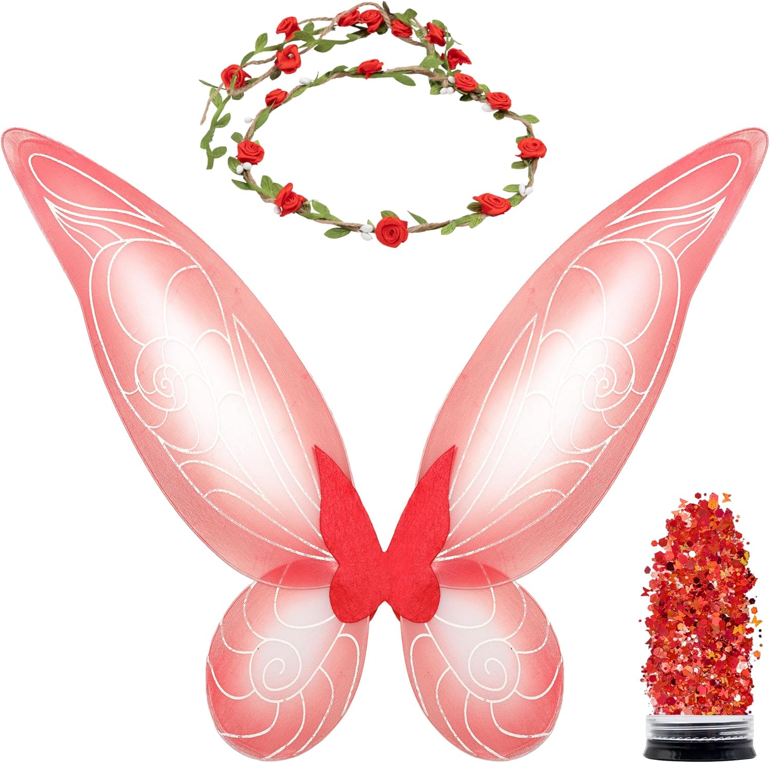 Funcredible Fairy Wings, Crown and Glitter - Fairy Costume Accessories - Butterfly Costume - Halloween Costumes for Women