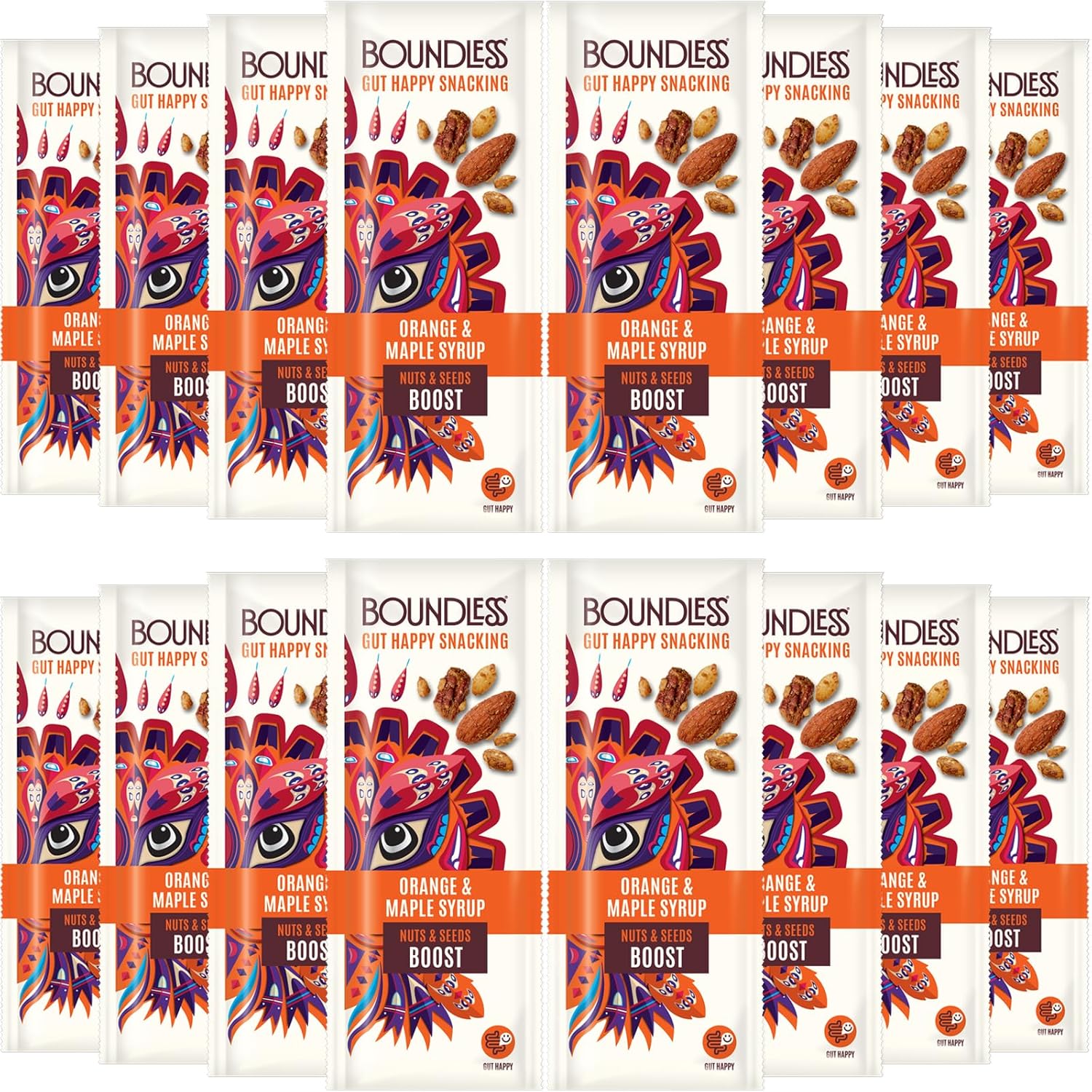 Boundless Activated Nuts and Seeds - Gut Health Mixed Nuts & Seed Mix - Orange & Maple Syrup - Pecan Nuts, Almonds, Sunflower Seeds, Pumpkin Seeds - Gluten Free Snacks, Vegan Protein Snacks, 16 x 25g
