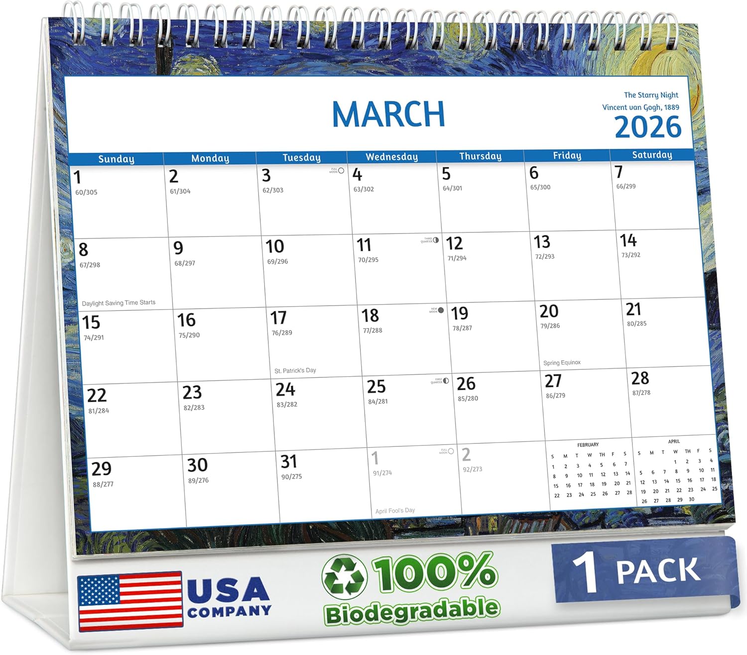 Zoe Deco - 8x6 Inch Standing Desk Calendar - 18-Month, July 2025 - December 2026 Tent Style Flip Calendar - Impressionist Masters