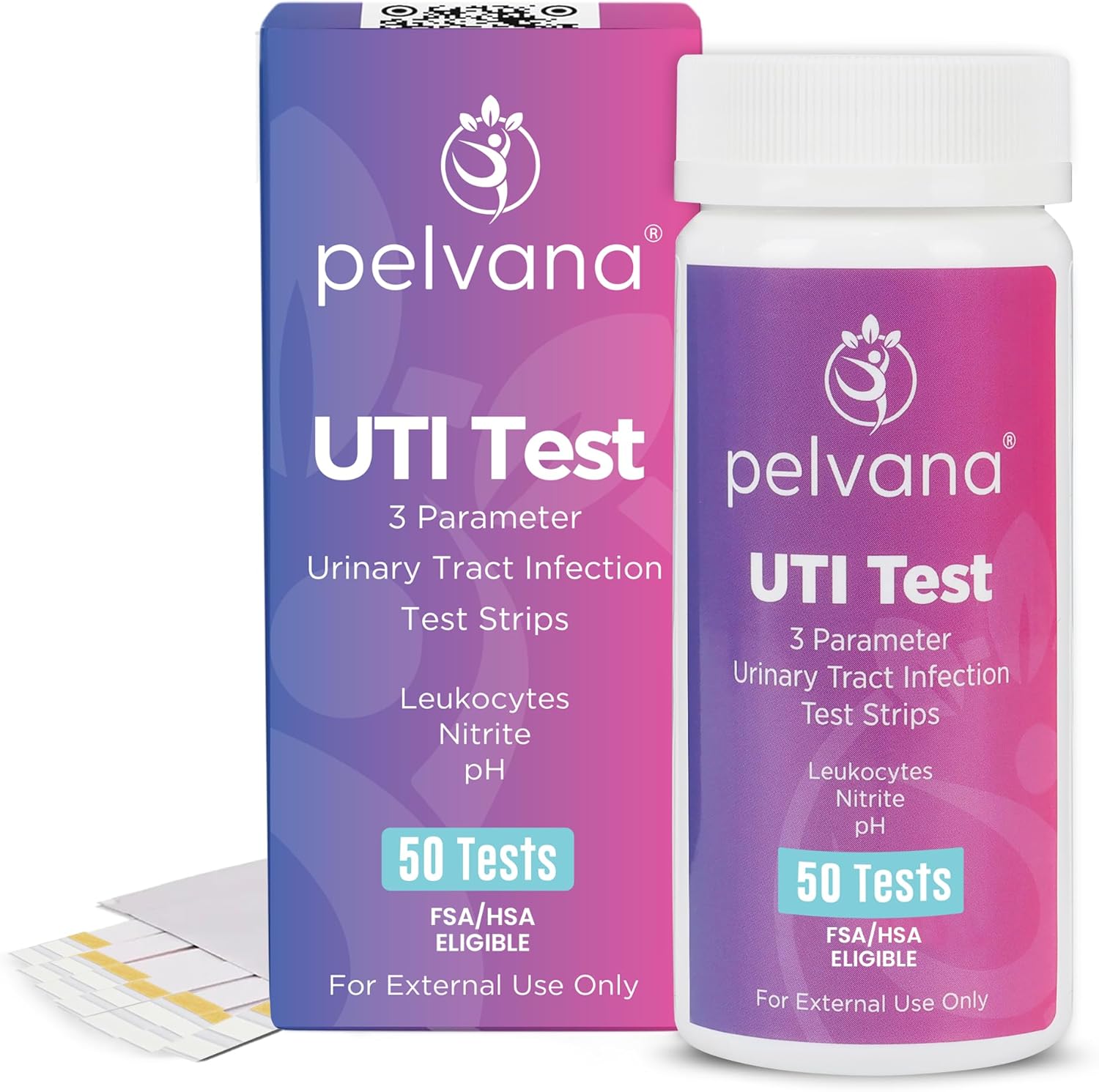 Pelvana Urinary Tract Infection Test Strips - 50 UTI Test Strips for Women, Accurate 3-Parameter Nitrite, Leukocytes and pH Readings, Advanced and Easy at-Home UTI Testing, FSA/HSA Eligible