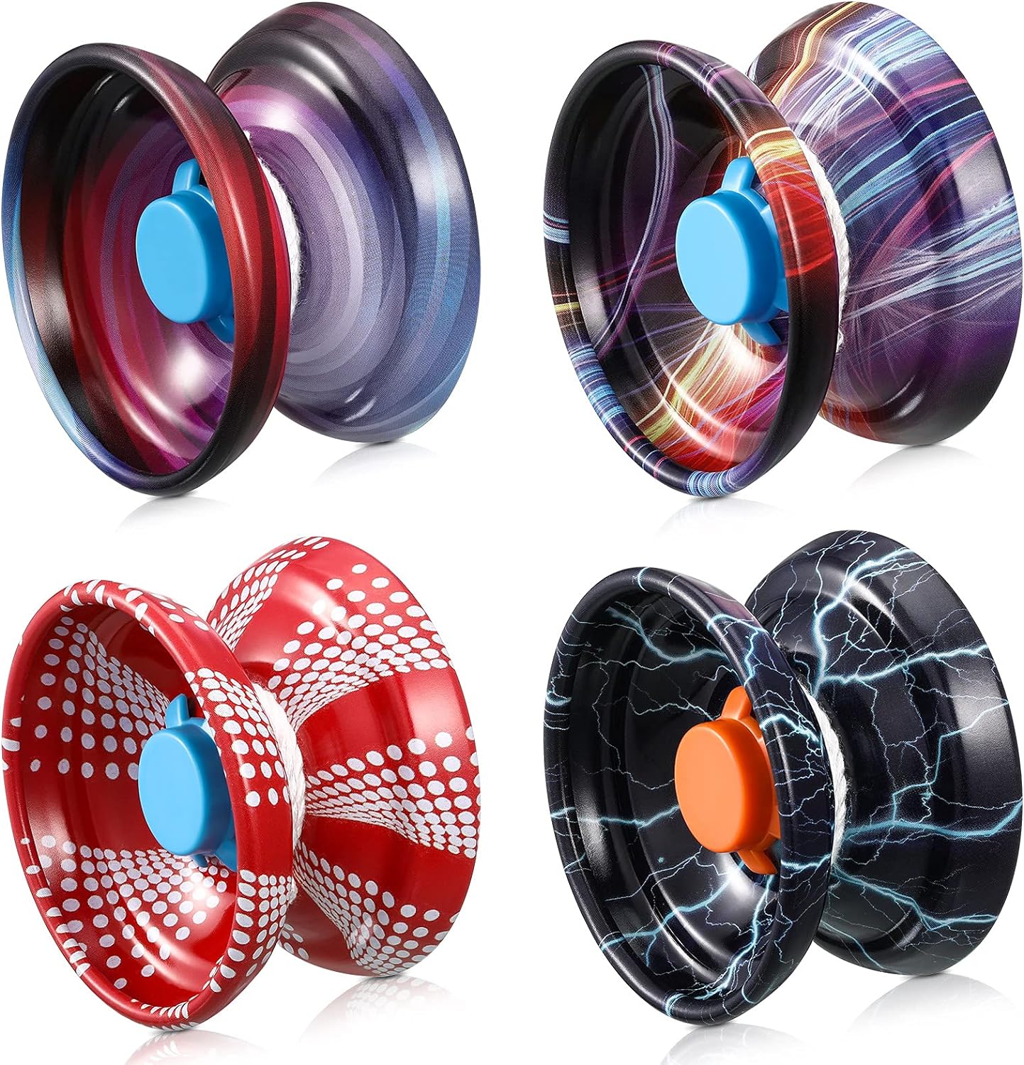 4 Pieces Yoyo Alloy Responsive Ball, Metal Yoyo String Trick Ball for Beginners, Boys, Adults Players Auto Return Technology Ball(Multi Style)