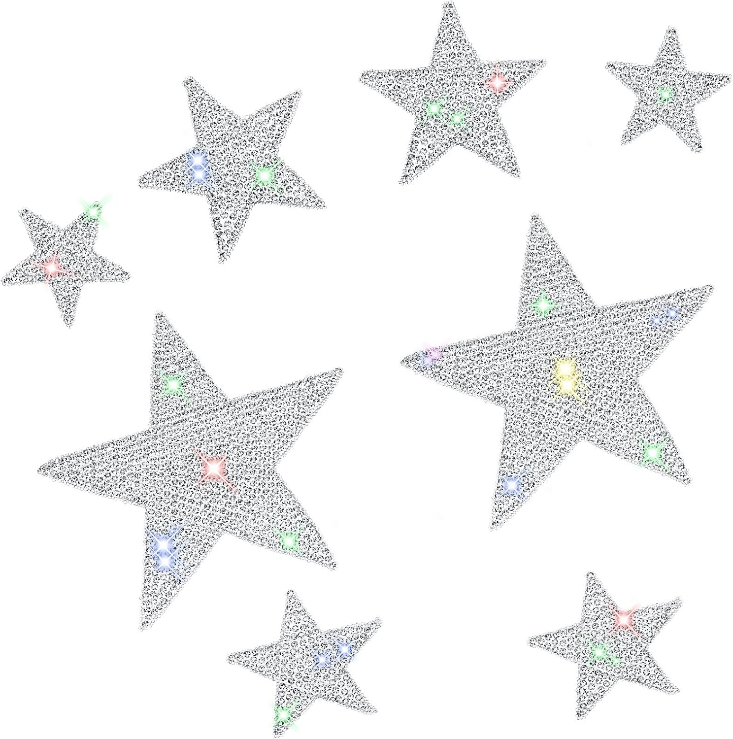 Frienda 8 Pieces Rhinestone Star Stickers Bling Car Decals Crystal Self Adhesive Diamond Car Stickers Glitter Auto Emblem Decals Stickers Decoration for Cars Bumper Window Laptops Luggage