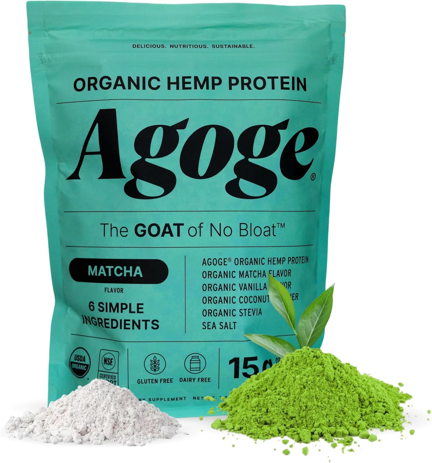 Agoge - USDA Organic Hemp Protein Powder, Matcha Flavor, The Goat of No Bloat, NSF Certified for Sport, Essential Amino Acids, Plant-Based, Gluten Free, for Women & Men (20 Servings) (Matcha)