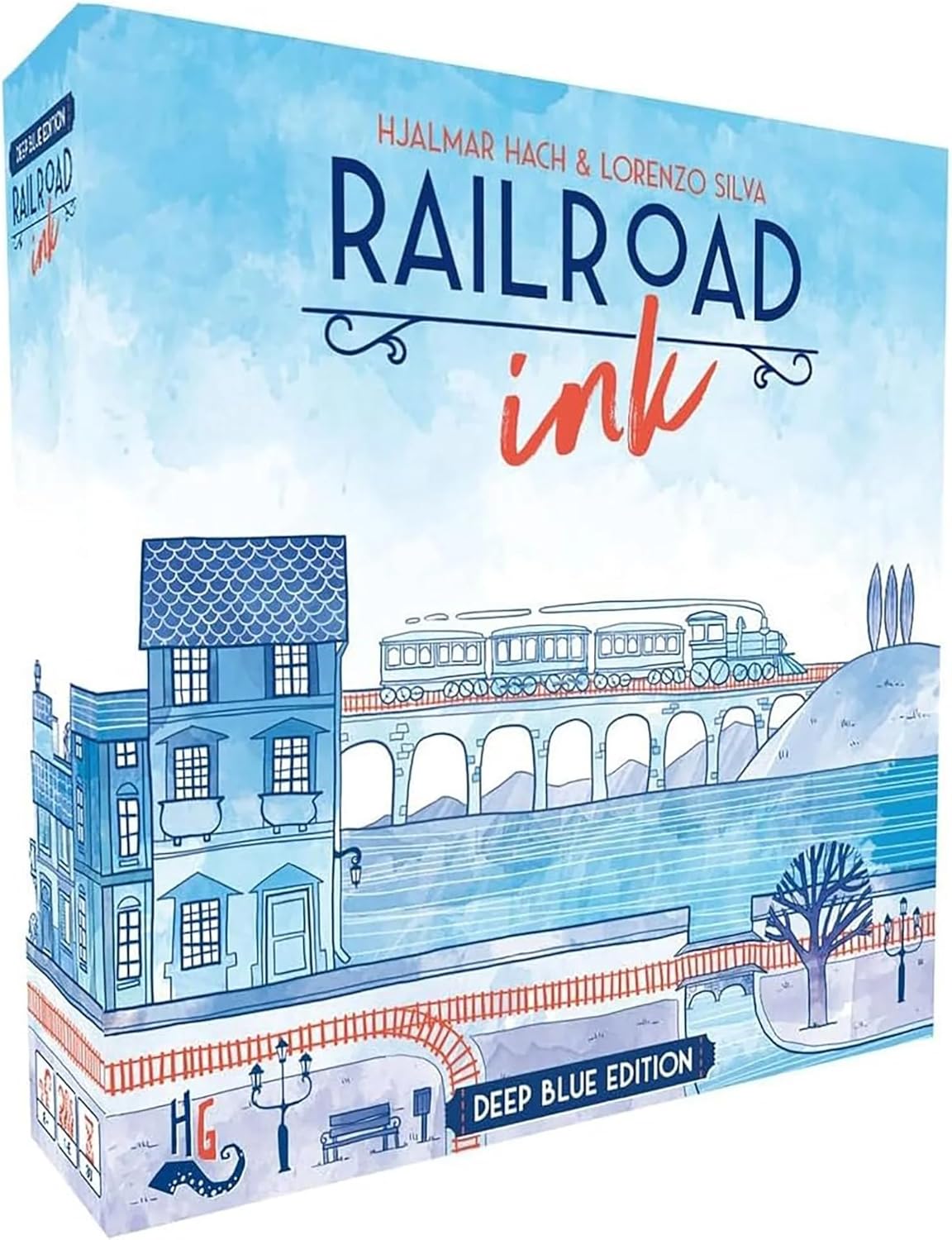 Railroad Ink: Deep Blue Edition - Roll Dice and Draw Railways and Routes, 7 Rounds to Expand Your Rail Map - Expansion Dice Included Ages 8 & Up (Packaging may vary)