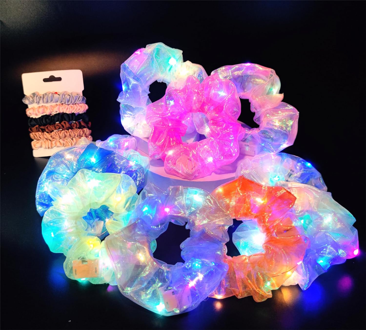 Light Up Scrunchies Party Favor, Gifts for Girls LED Scrunchy Hair Ties for Women & Girls Hair 80s, Glow in the Dark Party Supplies Festival Rave Accessories for Neon Glow Party