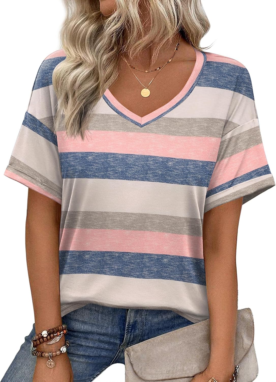 Zeagoo Women's T-Shirts V Neck Short Sleeve Tops Basic Tshirt Summer Casual Tee Shirts Loose Floral Blouse Top