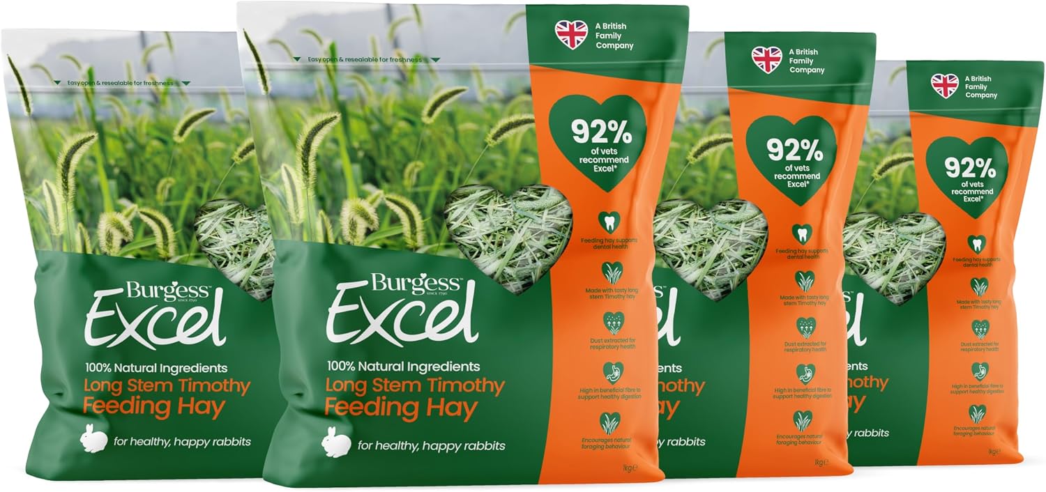 Burgess Excel Feeding Hay, Premium Long Stem Timothy Hay for Rabbits 4kg