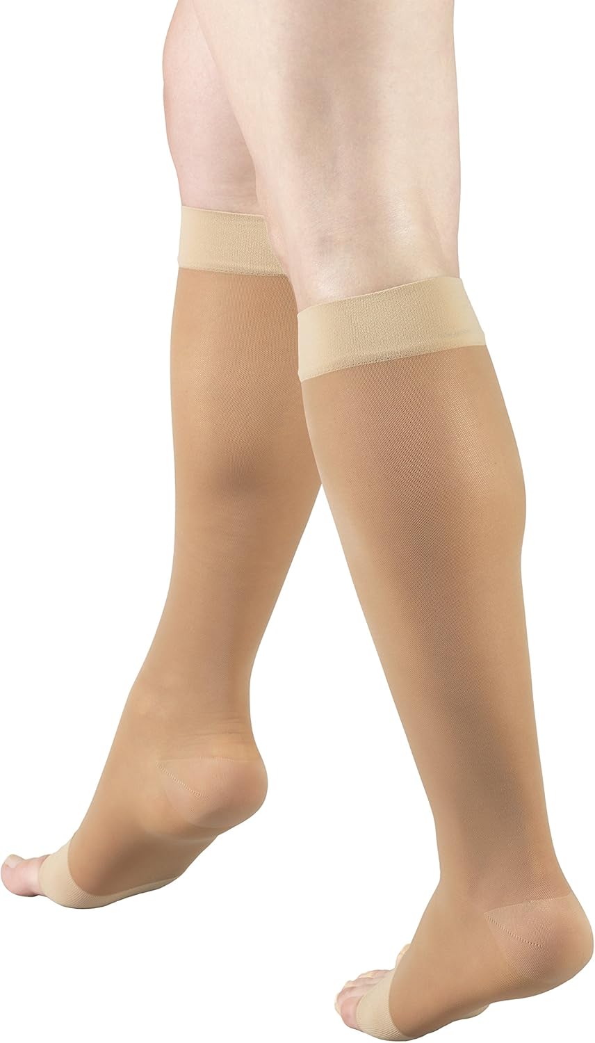 Truform Sheer Compression Stockings, 15-20 mmHg, Women's Knee High Length, Open Toe, 20 Denier