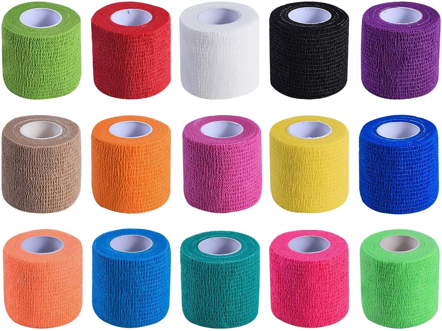 15 Pack 2 Inch x 5 Yards Self Adhesive Bandage Breathable Cohesive Bandage Wrap Rolls Elastic Self-Adherent Tape for Stretch Athletic, Sports, Wrist, Ankle