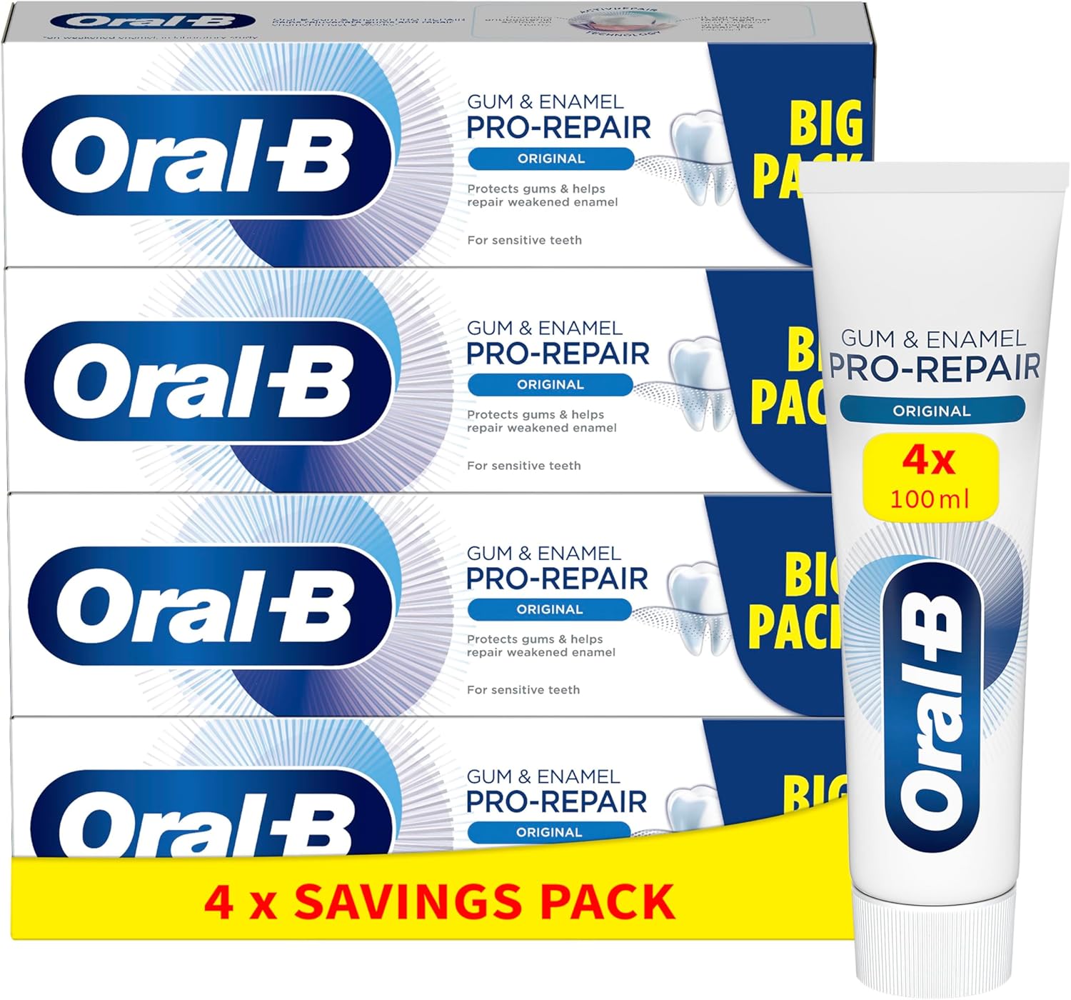 Oral-B Gum & Enamel Pro-Repair Original Toothpaste 400 ml (100 ml x 4), Shipped in Eco-Friendly Recycled Carton