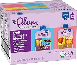 Plum Organics Stage 2 Organic Baby Food - Variety Pack - 4 oz Pouch (Pack of 12) - Fruit and Veggie Baby Food Pouch