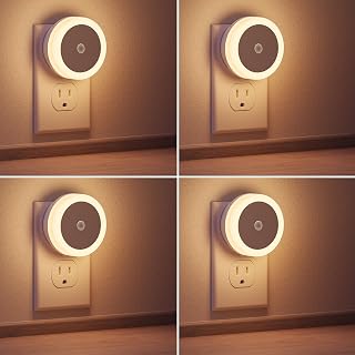 Briignite LED Baby Night Lights Plug into Wall [4Pack], Nightlight with Light Sensors for Kids Room, Bathroom Stair Lights, Hallway Light, Warm White