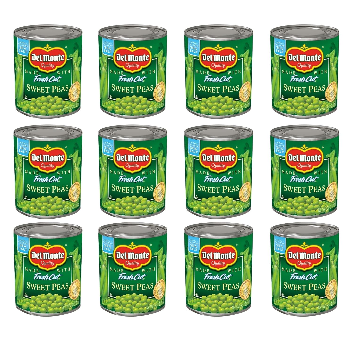 Del Monte FRESH CUT Sweet Peas, Canned Vegetables, 12 Pack, 8.5 oz Can