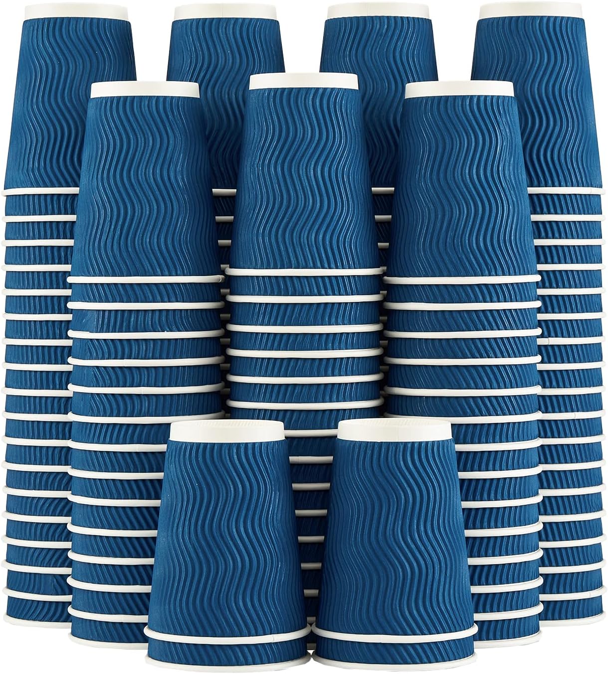 Lamosi 12 oz Coffee Cups - 120 Pack, Insulated Corrugated Disposable Paper Cups 12 oz, Kraft Ripple Wall Cups for Hot Beverage or Cold Drinks (Navy)