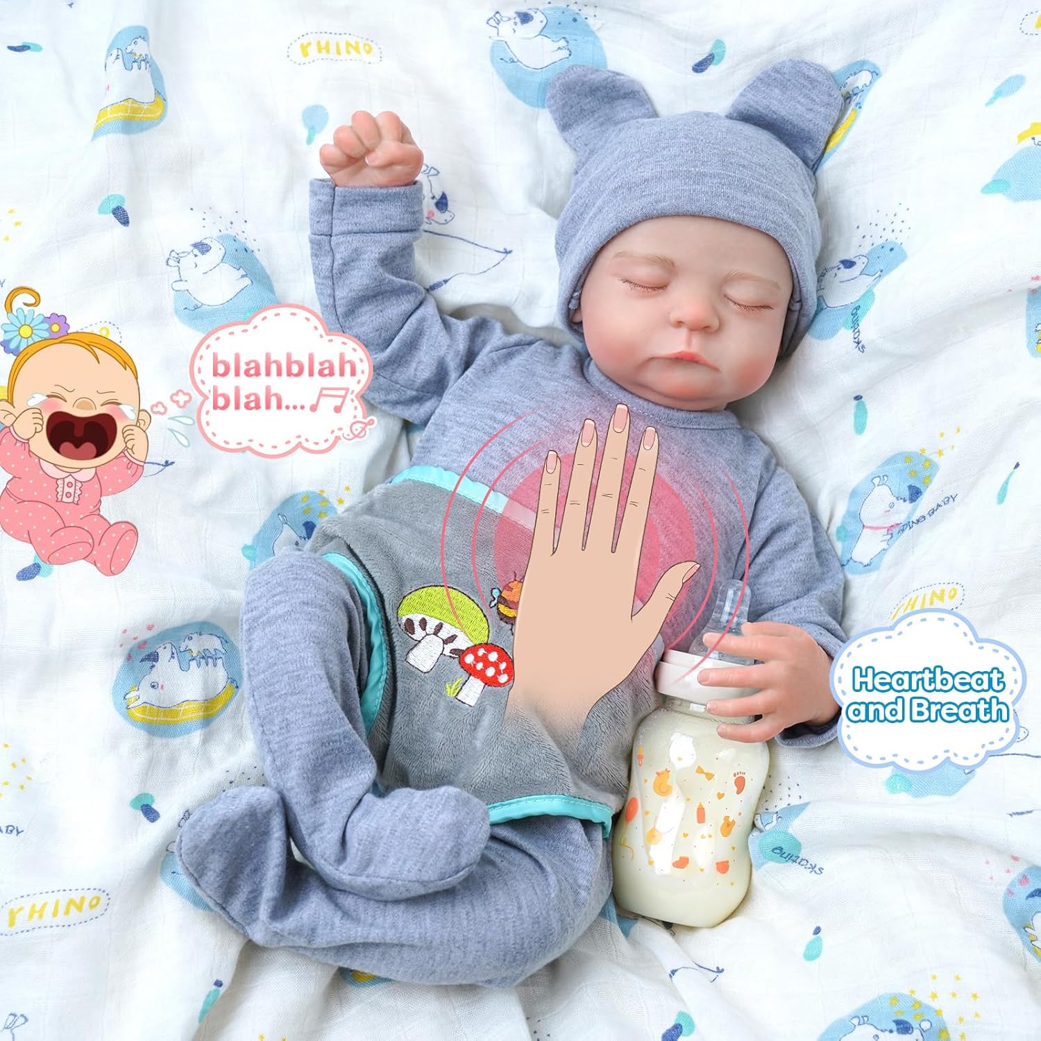 JIZHI 17'' Interactive Reborn Doll-3 in 1 Lifelike Reborn Baby Dolls with Heartbeat and Coos - Breathable Realistic Newborn Baby Dolls Soft Cloth Body Gift Box for Kids Age 3+
