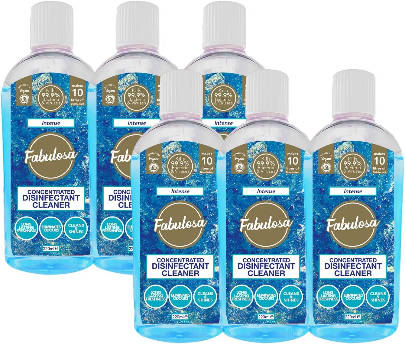 Fabulosa 4 in 1 Multi-Purpose Concentrated Anti-Bacterial Disinfectant, 220ml, 6 Pack, Intense, Blue