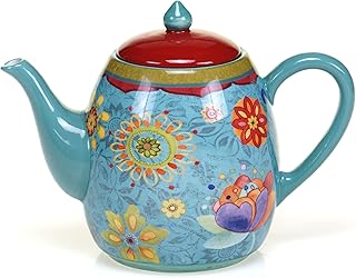 Certified International Tea Pot Ceramic Blue, Tunisian Sunset Collection, 40 Ounces