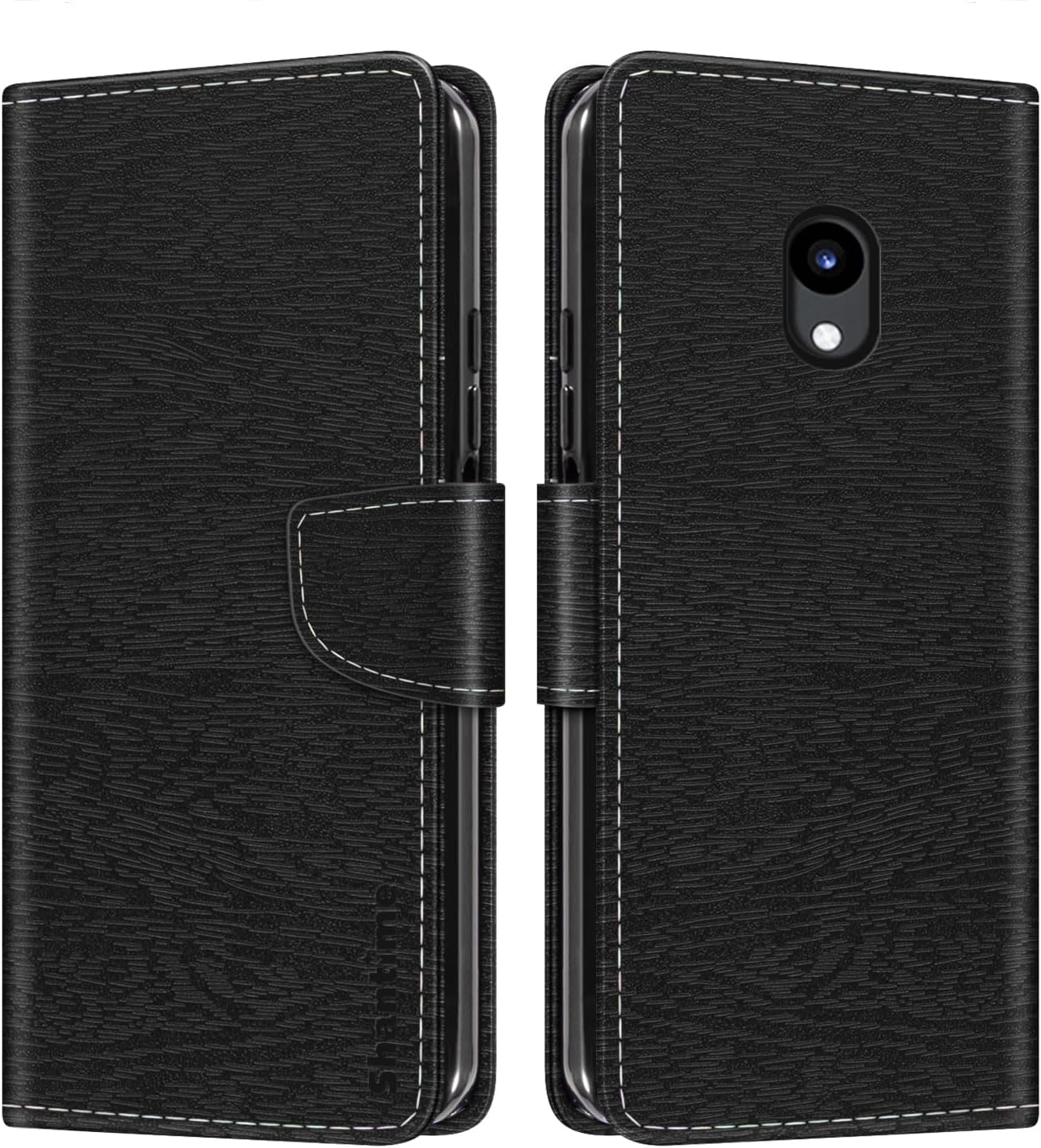 Striped PU Leather Wallet Phone Case Compatible with Xiaomi Qin F21 Pro Camera version, Slim Magnetic Flip Cover with Card Slots and Stand Function (Black)