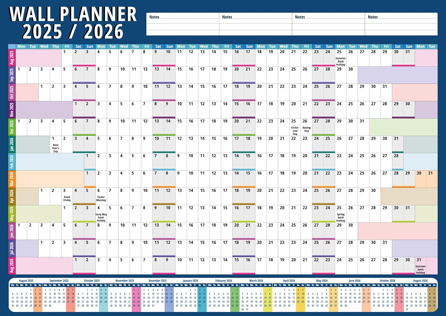 2025 2026 Wall Planner A1 Mid Year Wall Calendar A1 Academic Large Yearly Calendar Runs From August 2025 to August 2026 Yearly Perfect for School Office or Home Organization 59.4 x 84.1 CM