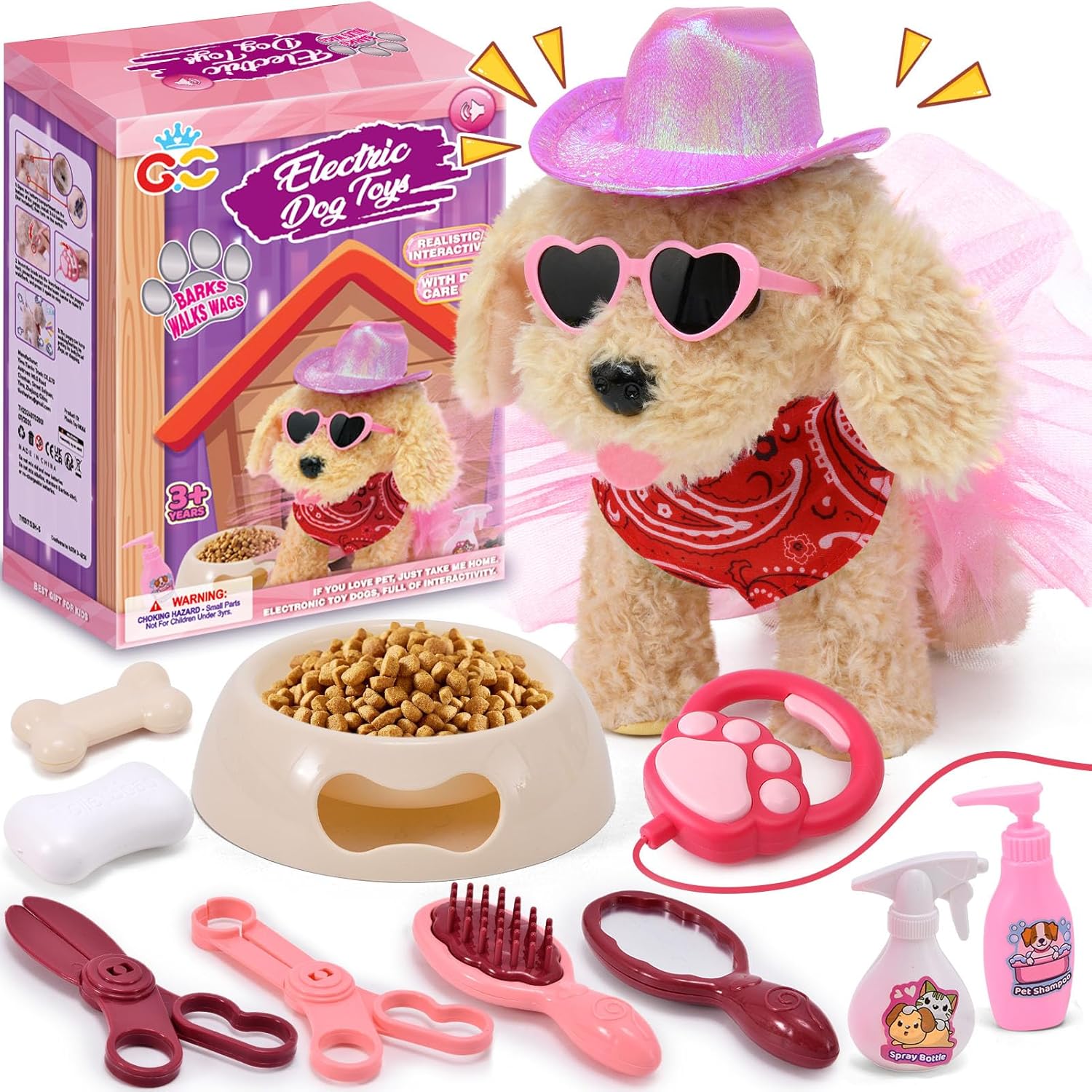 Toyssa Walking Dog Toys for Kids Girls, Walking Barking Wagging Plush Electronic Pets Toy Dog Dress Up Feed Bathe, Perfect Toys for 2 3 4 5 6 7 Year Old Girls Gifts for Toddlers Birthday Christmas