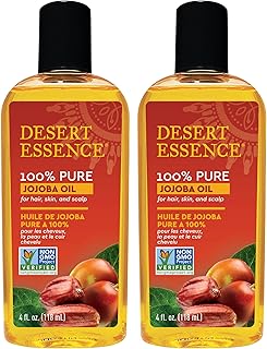Desert Essence 100% Pure Jojoba Oil - 4 Fl Oz - Pack of 2 - Haircare & Skincare Essential Oil - All Skin Types - No Oily Residue - May Help Prevent Flakiness - Makeup Remover - Aftershave Moisturizer