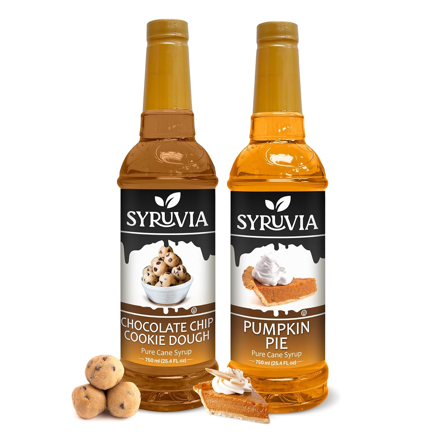 Syruvia Chocolate Chip Cookie Dough & Pumpkin Pie Syrup - 25.4 fl oz. Premium Coffee Flavoring Syrup. Kosher, and Gluten-Free. Ideal for Enhancing Drinks, Sodas, Shakes, Desserts, and More.
