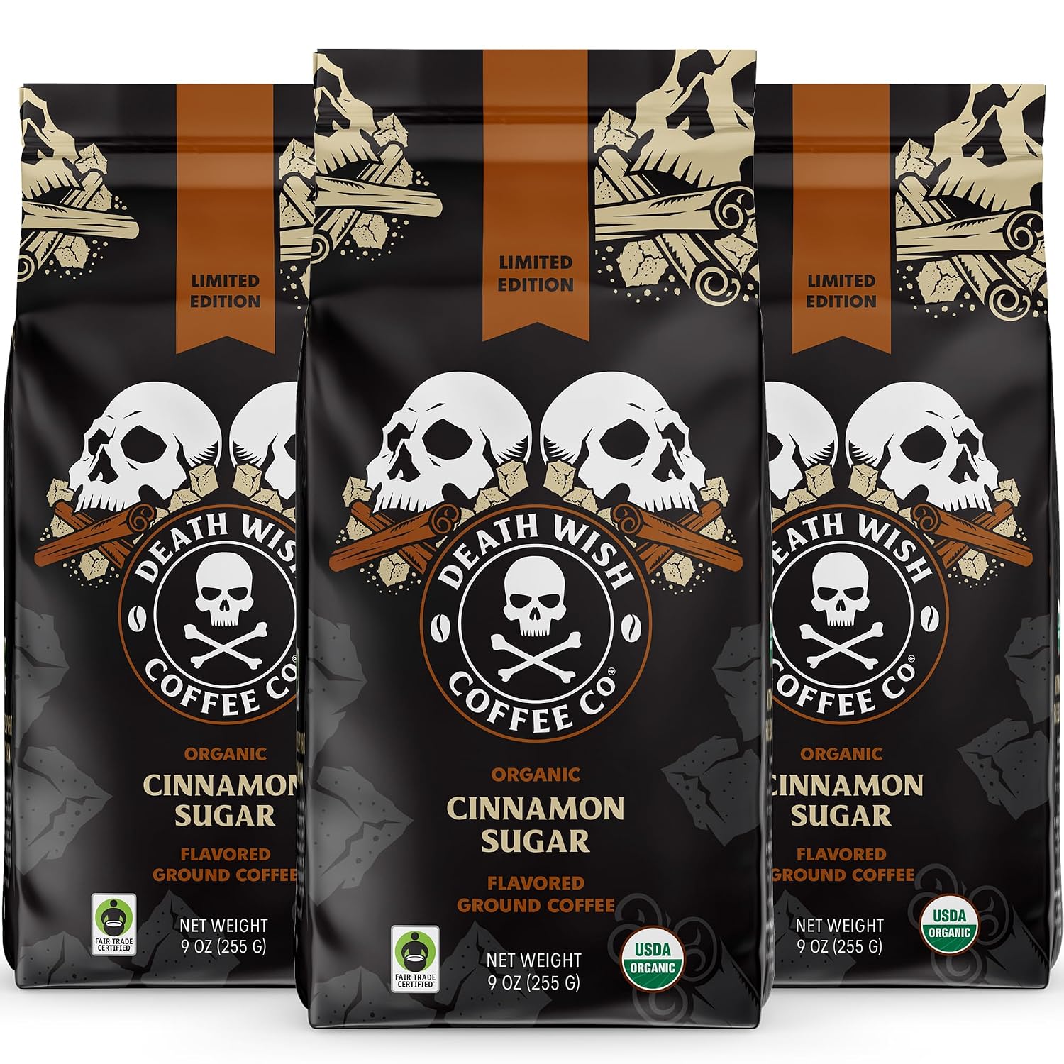 Death Wish Coffee Cinnamon Sugar Flavored Ground Coffee, Organic, 27 oz