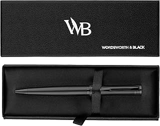 Wordsworth and Black Ballpoint Pen All Black Lacquer- Stunning Luxury Pen, Ink Refill, Best Gift Set for Men & Women, Refillable, Elegant, Nice Pens, Fine Point