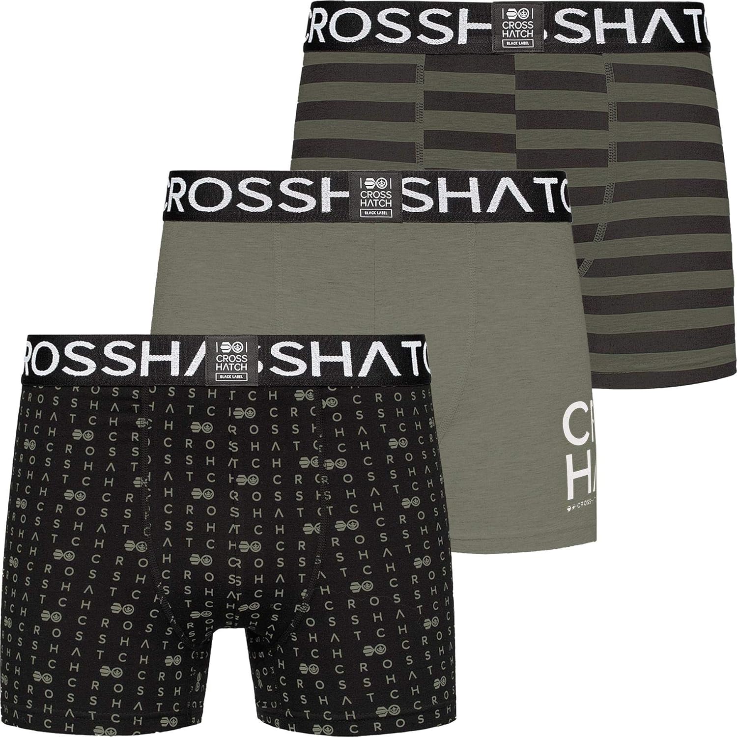 Crosshatch Mens Boxers Shorts Multipacked 3PK Underwear Gift Set 3 Pack Saunton, Deep Lichen Green - Midline, M