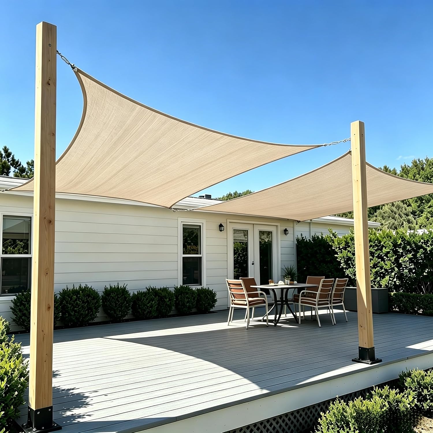Rectangle Sun Shade Sail, 12'x16', Sand | Resists Aging From Sun &Rain，Block UV 90%+ ，Cools 8—15℃，For Backyard Yard Deck Patio Garden Outdoor