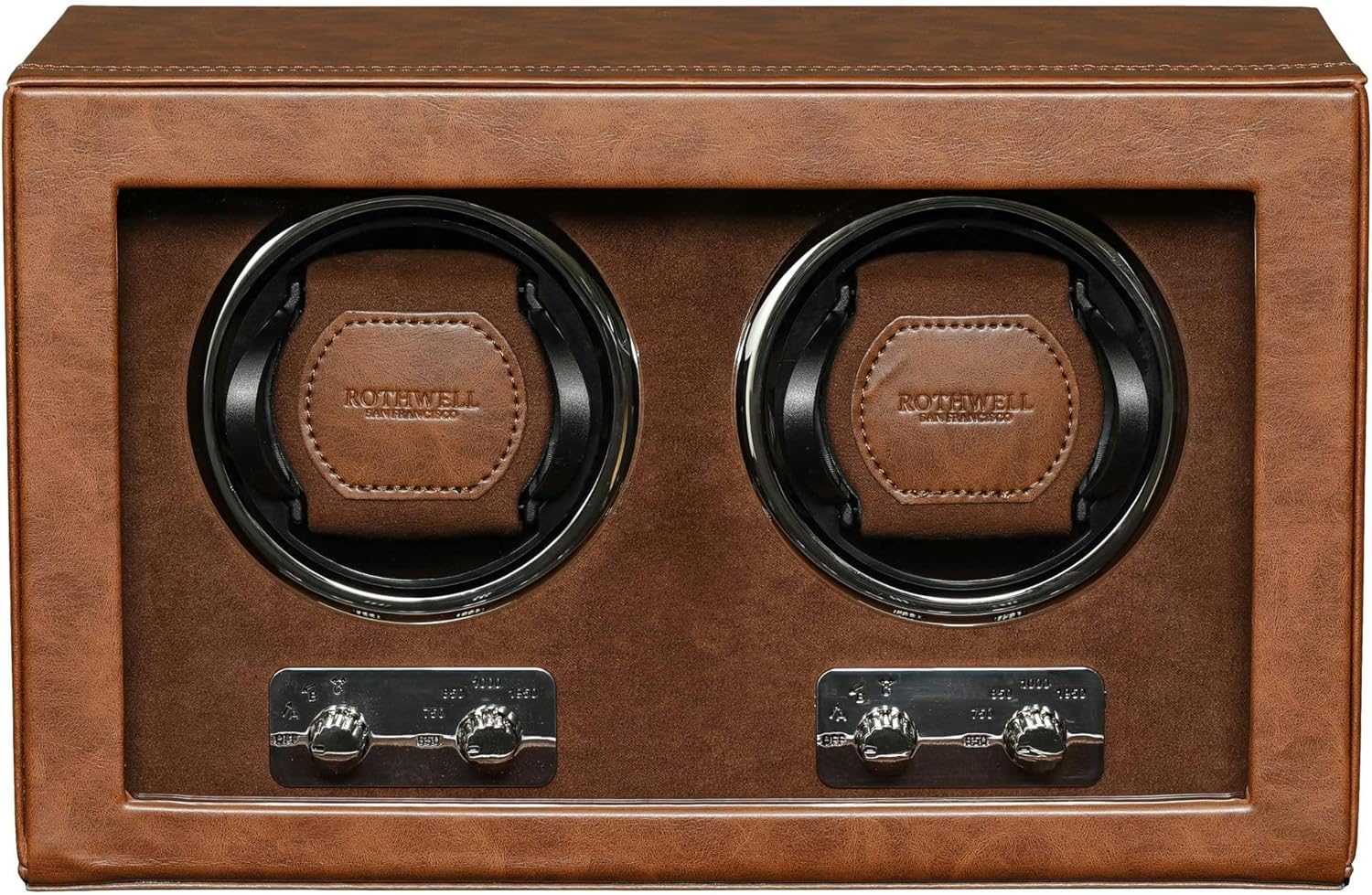 ROTHWELL Double Watch Winder for Automatic Watches with Quiet Motor with Multiple Speeds and Rotation Settings (Tan/Brown)