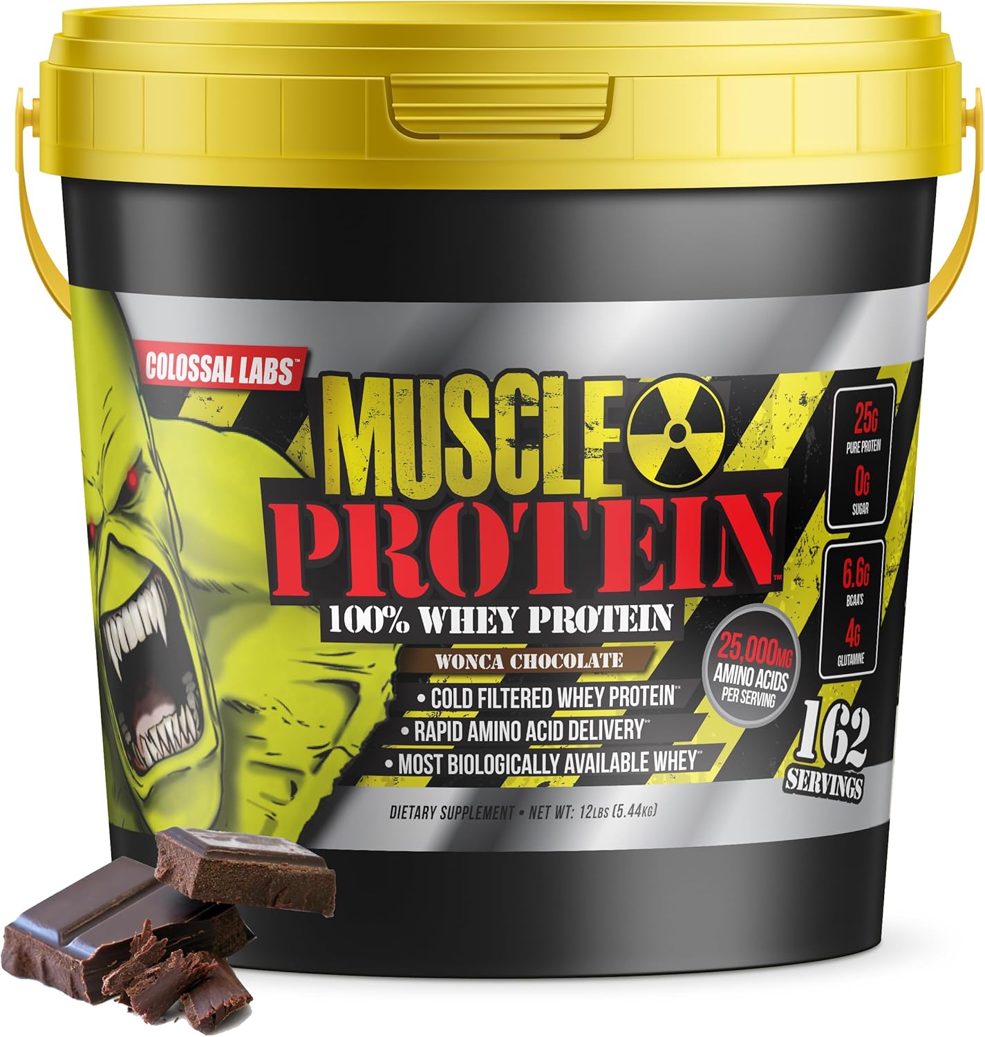 Muscle Protein Whey Powder [12 lbs/Pack of 1]– Cold Filtered, 25g Pure Protein, 6.6g BCAAs (Packaging May Vary) (12LB, Chocolate)