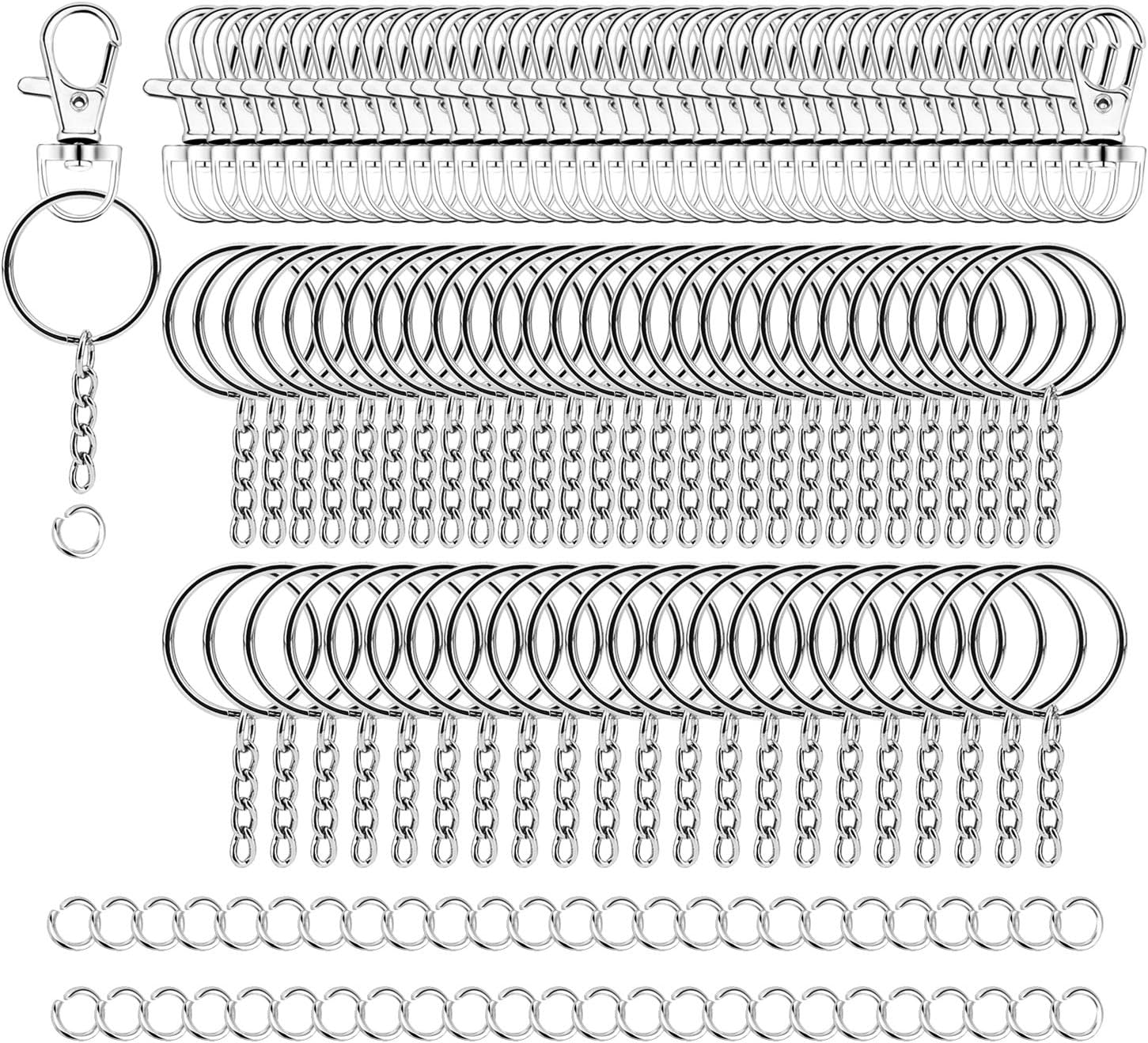 100 Pieces Metal Keychains Keyrings Key Rings with Chain and Jump Rings