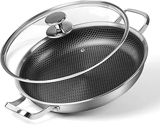 11 inch Stainless Steel Frying Pan 4 QT Saute Pan Non-stick Omelette Pan Skillet Frying Pan with Cooling Handle and Glass Lid for Induction, Gas, Ceramic and Electric Stovetops
