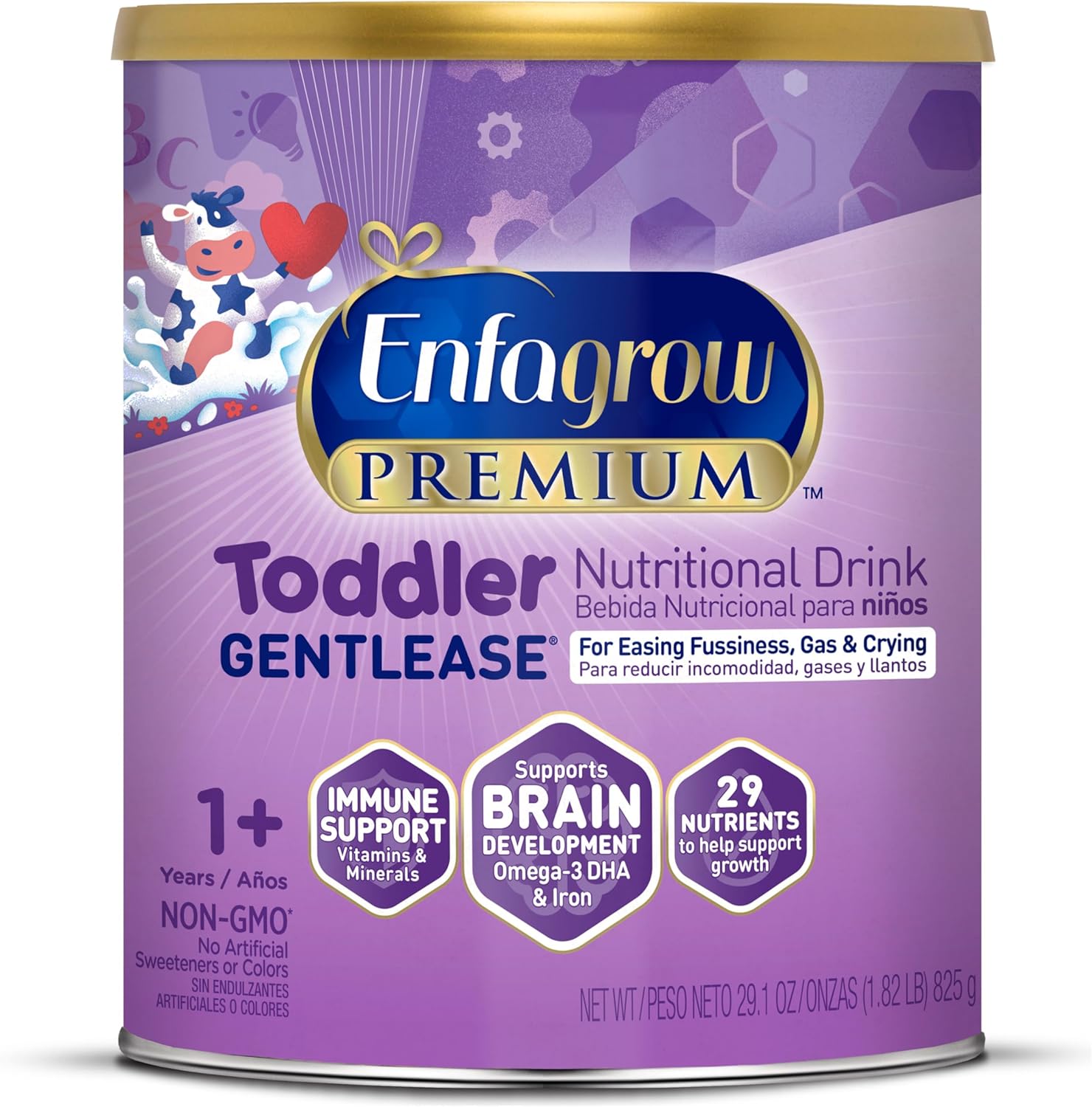 Enfagrow PREMIUM Gentlease Toddler Nutritional Drink, Made with Real Milk, Designed to Ease Fussiness, Gas & Crying, Brain-Building Omega-3, Nutrients for Growth & Immune Support, Powder Can, 29.1 Oz