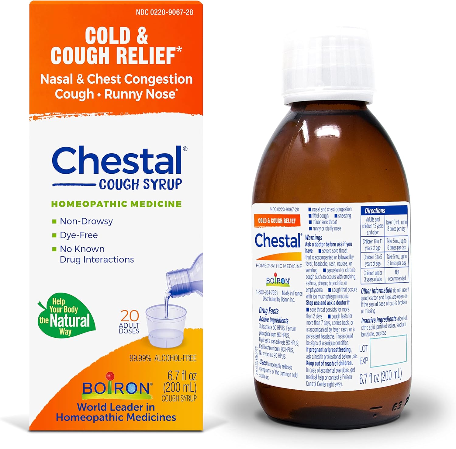 Boiron Chestal Adult Cold and Cough Syrup for Nasal and Chest Congestion, Runny Nose, and Sore Throat Relief - 6.7 Fl oz