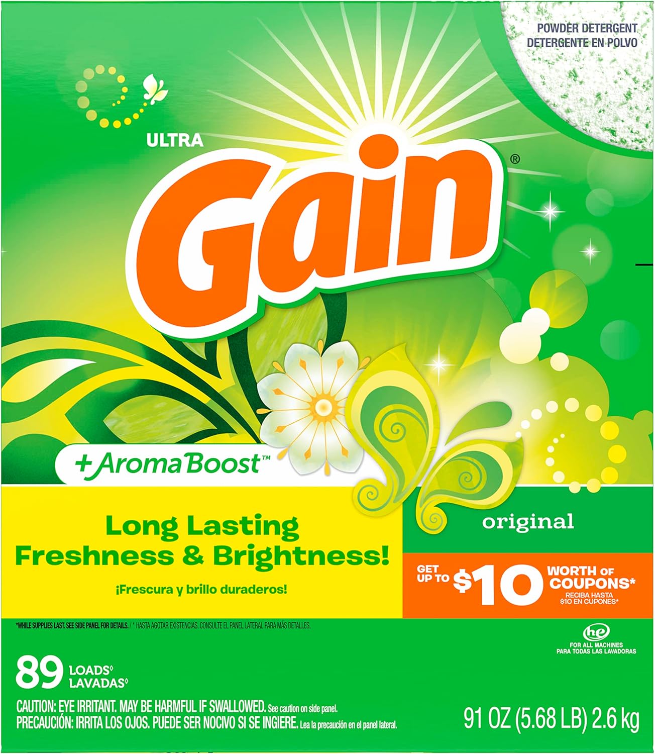 Gain Powder Laundry Detergent for Regular and HE Washers, Original Scent, 91 ounces (Packaging May Vary)