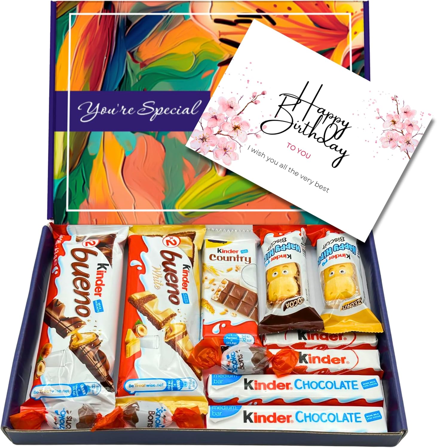 Chocolate Gift Box Hamper, Letter Box Friendly, Perfect for Presents, Surprises and Special Occasions, Bueno, Happy Hippo, Cards, Mini (Happy Birthday Luxury)
