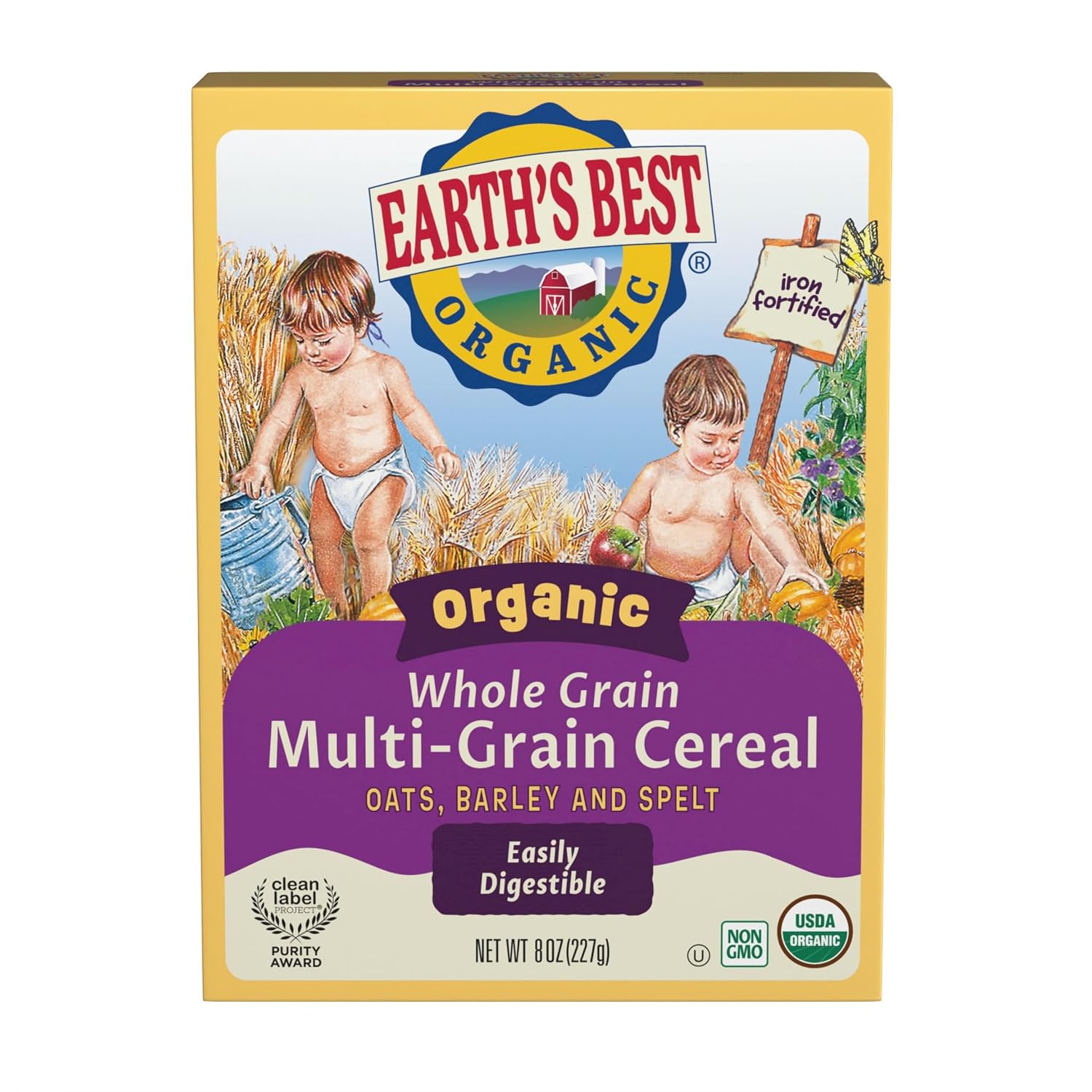 Earth's Best Organic Baby Food, Organic Multi-Grain Baby Cereal, Infant Cereal for 4+ Months, Whole Grain Oats, Clean Label Project Purity Awarded, Non-GMO, Iron Fortified, 8 oz (Pack of 12)