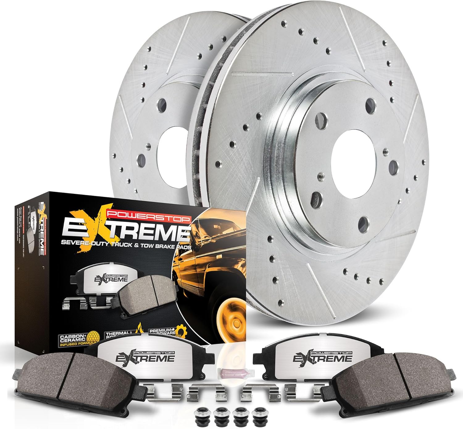 Power Stop K2952-36 Front Z36 Truck & Tow Brake Kit Brake Pads and Drilled and Slotted Brake Rotors 2007-2021 Toyota Tundra | 2008-2022 Sequoia | 2016-2021 Land Cruiser | 2016-2021 Lexus LX570