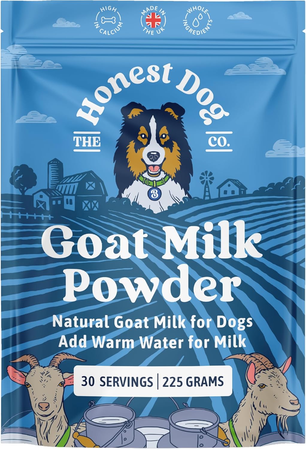 Honest Dog Co. Goats Milk Powder for Dogs (225 Grams, 30 servings) - Rich in Protein and Calcium- For Puppies and Adults - Powdered Goats Milk - Made in the UK